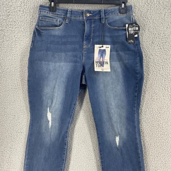 Royalty For Me Jeans Womens 14P x26 Blue Ankle High-Rise Skinny Petite Rip Tear - Picture 13 of 15